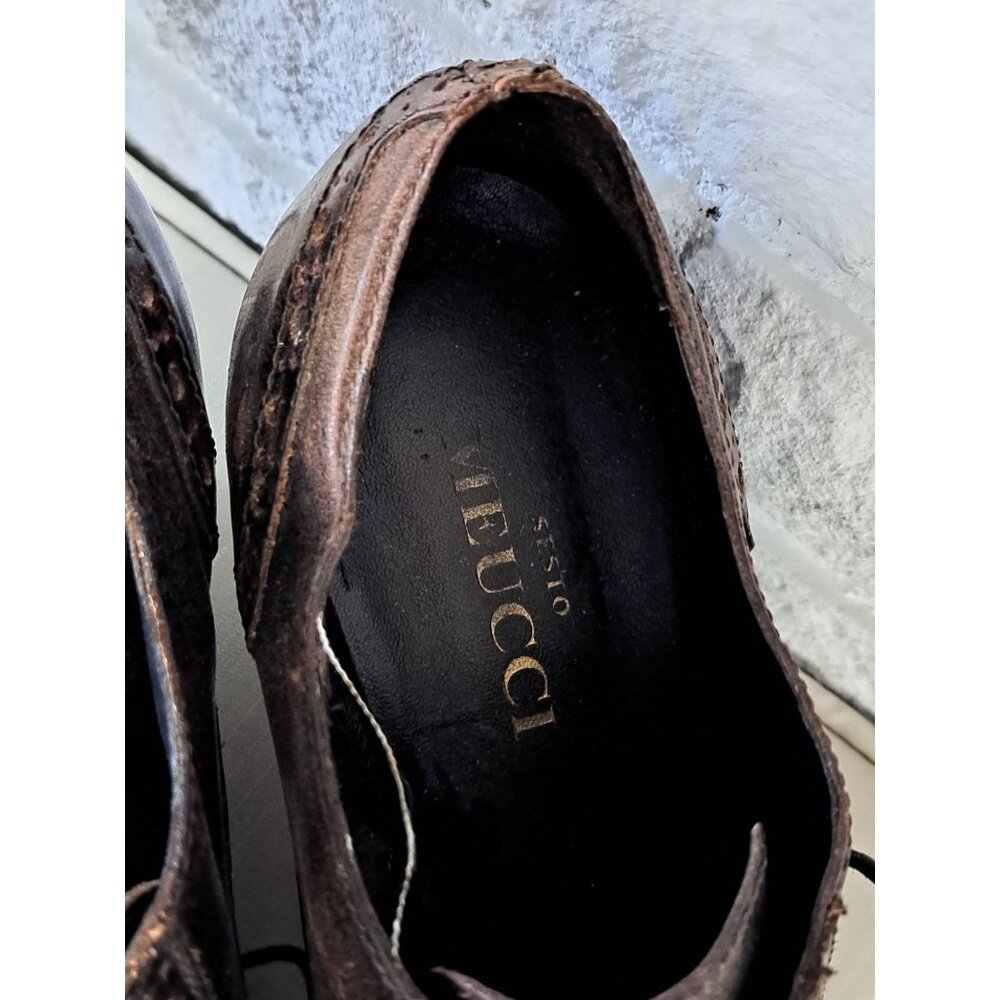 Sesto Meucci Women's 8.5 Wingtip Brown Leather Lace-Up Wedge Shoes Brogue - Picture 4 of 13